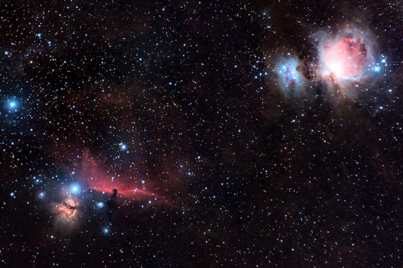 Barnard 33 : Nébuleuse obscure dans la constellation d'Orion distante de 1 600 années-lumière de la Terre - Magnitude apparente 11<br />M 42 :br Nébuleuse diffuse en émission et en réflexion distante de 1 350 années-lumière de la Terre - Magnitude apparente 3,7<br />24/02/2024 - 40 photos, 150mm, pause 15 secondes, 4000 iso